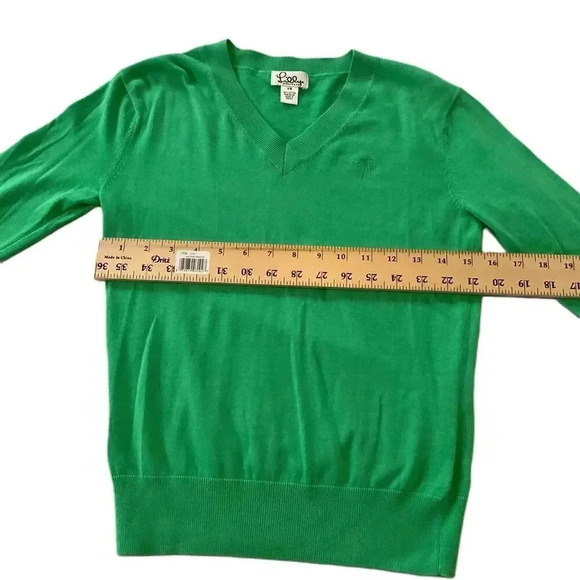 Lilly Pulitzer Green V Neck Sweater Cotton Long Sleeves Womens Size Extra Small - Picture 2 of 6